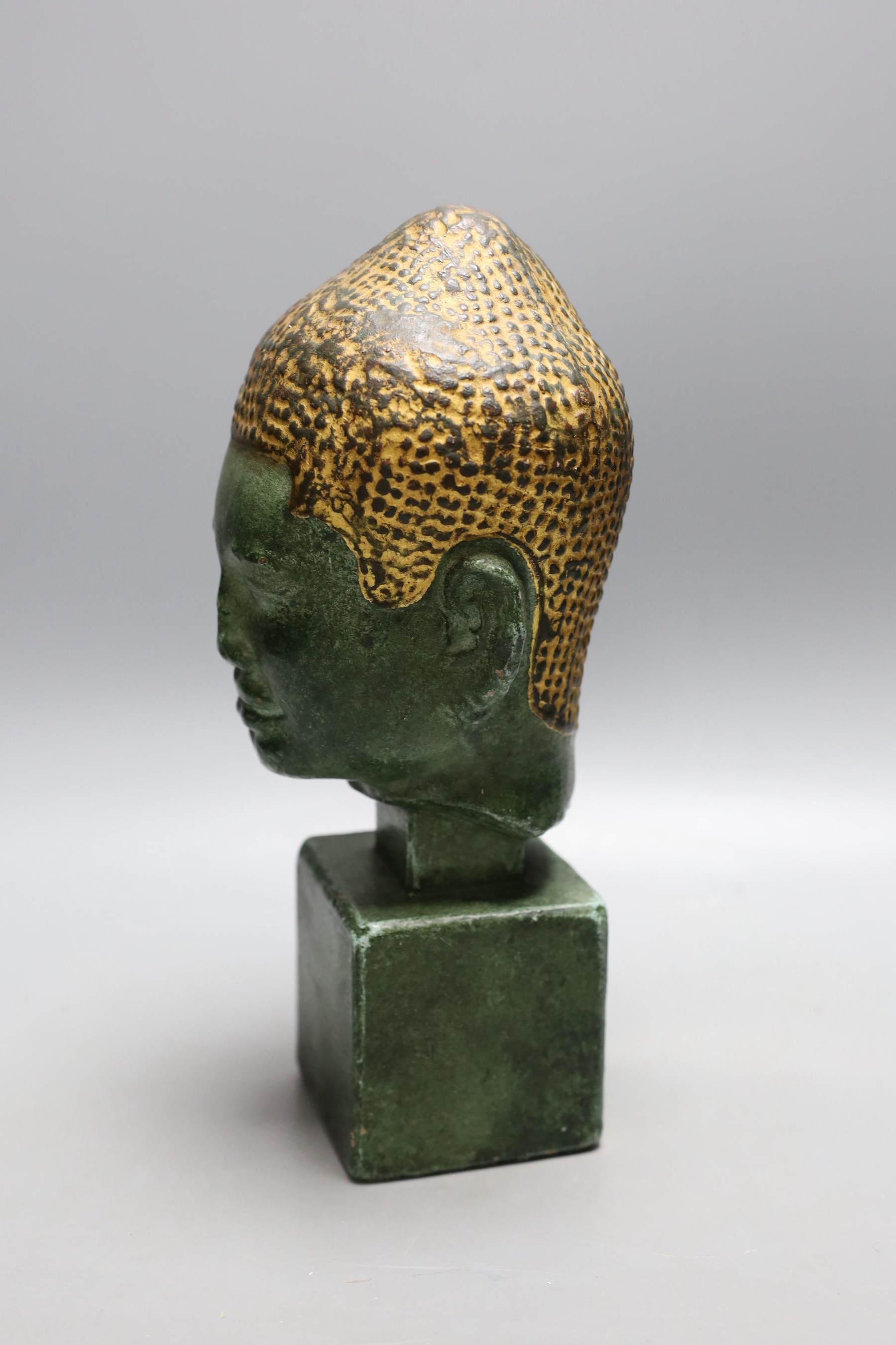 A Paul Bonifas (Boas) painted terracotta Buddha's head, 18cm